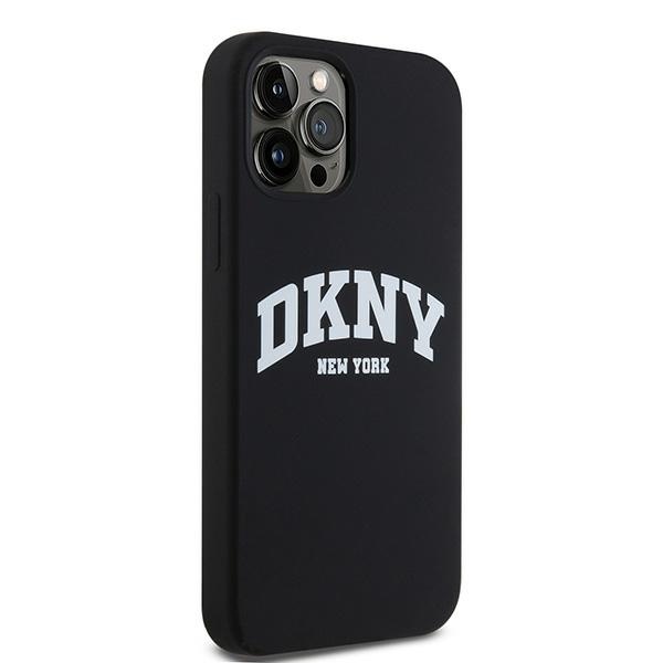 DKNY iPhone 12 / 12 Pro vāciņš Liquid Silicone White Printed Logo MagSafe, melns