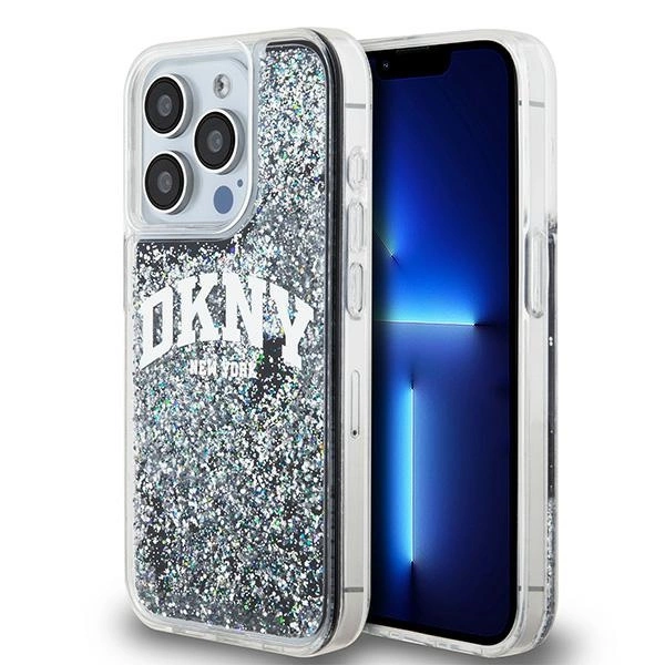DKNY iPhone 14 Pro vāciņš Liquid Glitter Big Logo, melns
