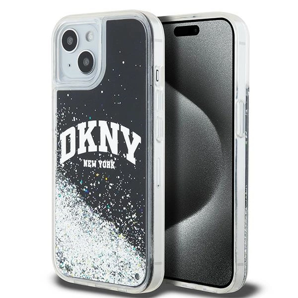 DKNY iPhone 14 / 15 / 13 vāciņš Liquid Glitter Big Logo, melns