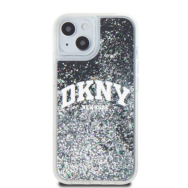 DKNY iPhone 14 / 15 / 13 vāciņš Liquid Glitter Big Logo, melns