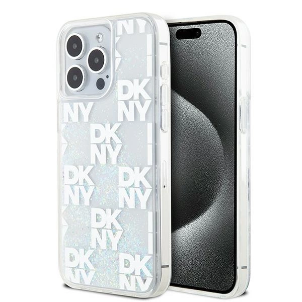 Apple iPhone 15 Pro Max 6.7'' DKNY Liquid Glitter Multilogo Case Cover, White