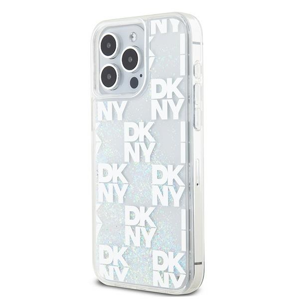 Чехол DKNY для iPhone 15 Pro Max Liquid Glitter Multilogo, белый
