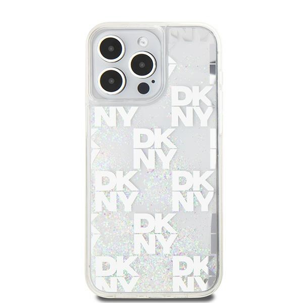 Чехол DKNY для iPhone 15 Pro Max Liquid Glitter Multilogo, белый