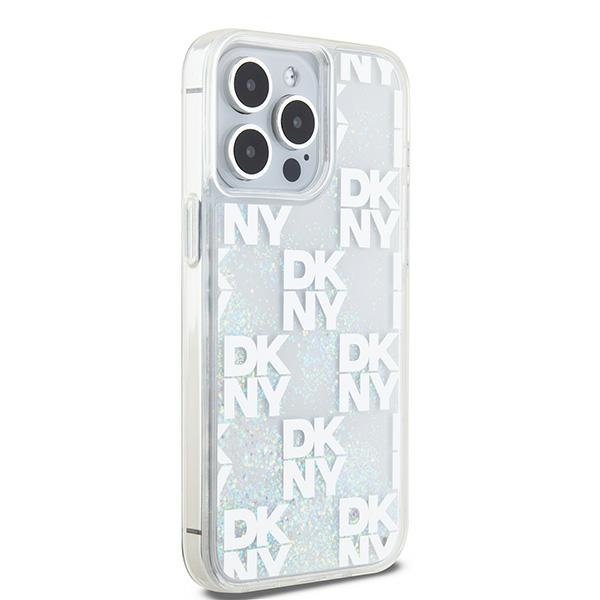 Чехол DKNY для iPhone 15 Pro Max Liquid Glitter Multilogo, белый