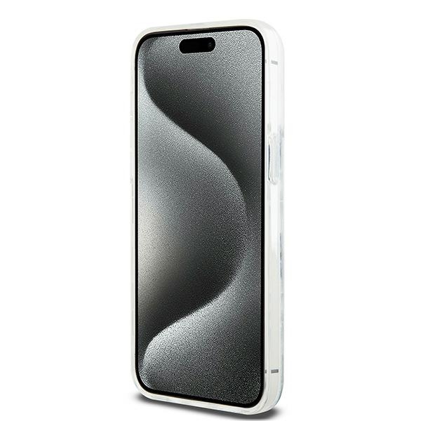 Чехол DKNY для iPhone 15 Pro Max Liquid Glitter Multilogo, белый