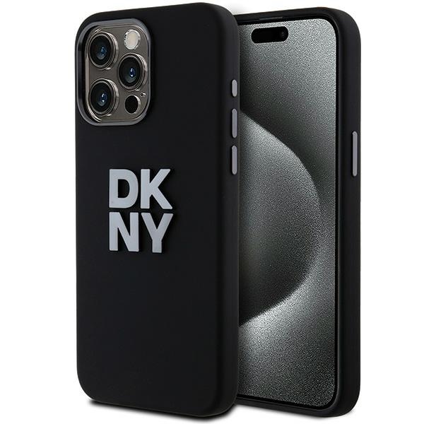 DKNY iPhone 15 Pro vāciņš Liquid Silicone Metal Logo, melns