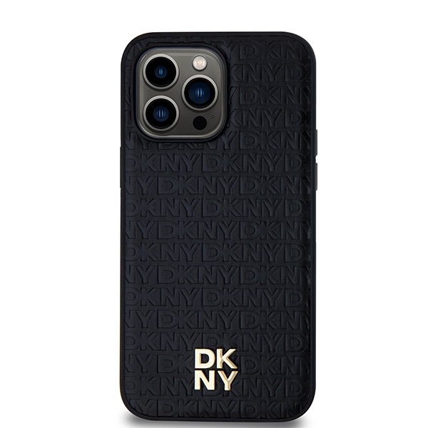 DKNY iPhone 14 Pro vāciņš Leather Monogram Pattern MagSafe, melns