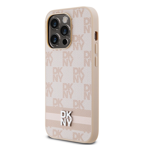 DKNY iPhone 14 Pro vāciņš Checkered Mono Pattern & Printed Stripes, rozā