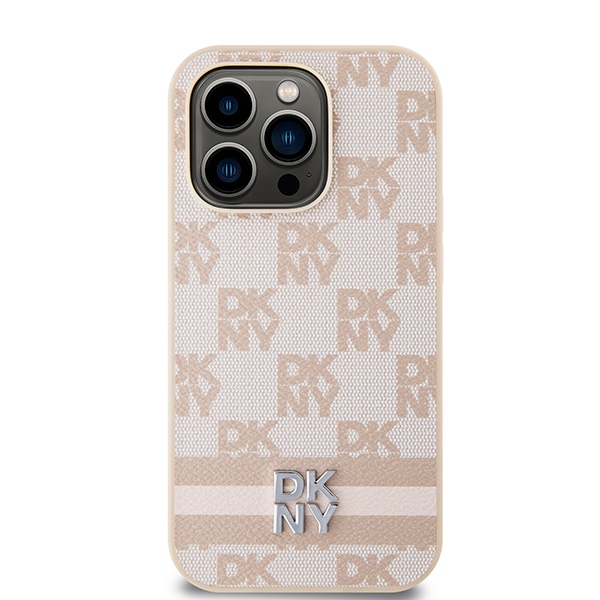DKNY iPhone 14 Pro vāciņš Checkered Mono Pattern & Printed Stripes, rozā