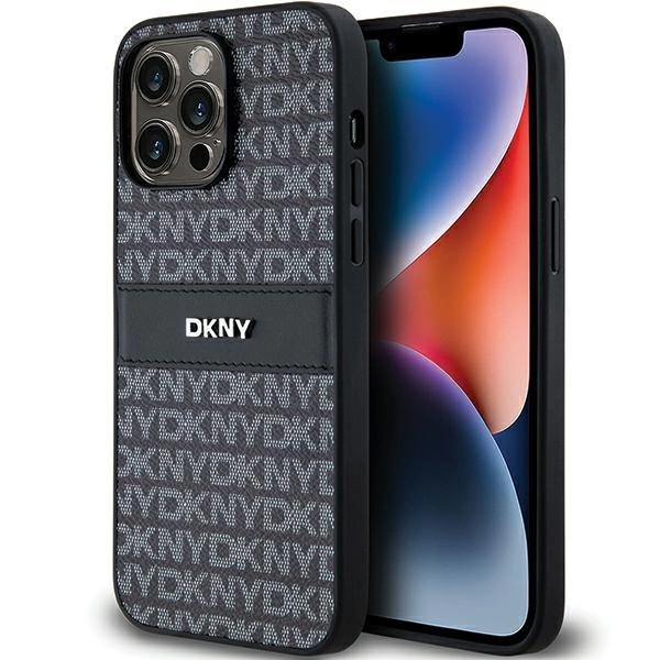 Apple iPhone 14 Pro 6.1'' DKNY Leather Mono Stripe Metal Logo Case Cover, Black | Telefona Vāciņš Maciņš Maks...
