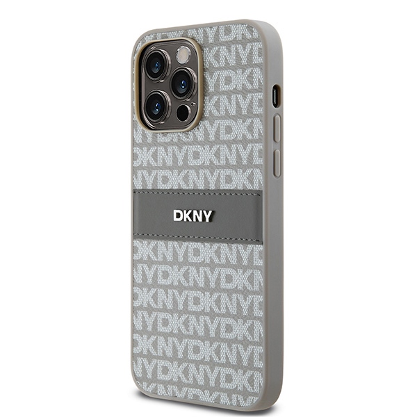 DKNY iPhone 14 Pro Case Mono Stripe & Metal Logo, Beige