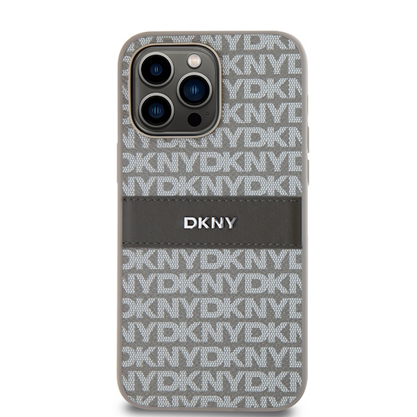 DKNY iPhone 14 Pro Case Mono Stripe & Metal Logo, Beige