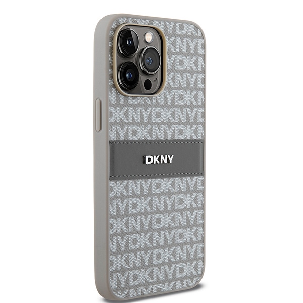 DKNY iPhone 14 Pro Case Mono Stripe & Metal Logo, Beige
