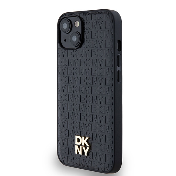 DKNY iPhone 15 / 14 / 13 Case Leather Monogram Metal Logo MagSafe, Black