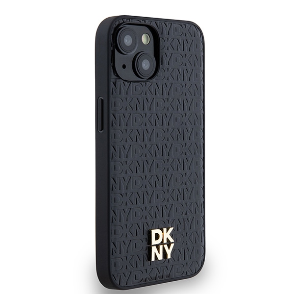 DKNY iPhone 15 / 14 / 13 Case Leather Monogram Metal Logo MagSafe, Black
