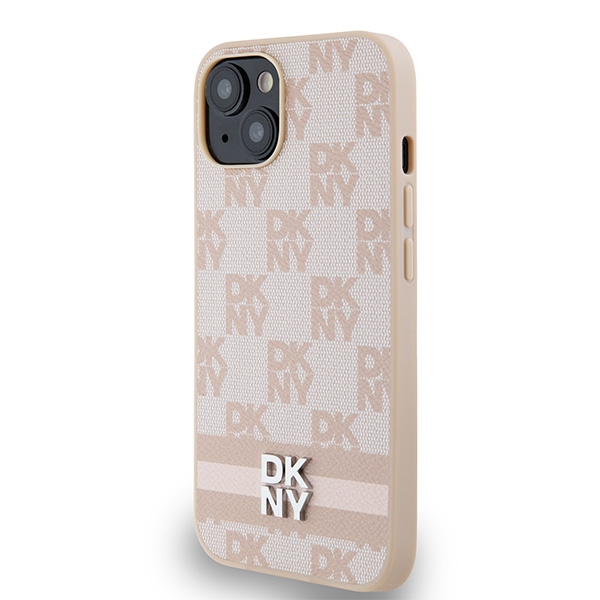 DKNY iPhone 15 / 14 / 13 vāciņš Checkered Mono Pattern & Printed Stripes, rozā