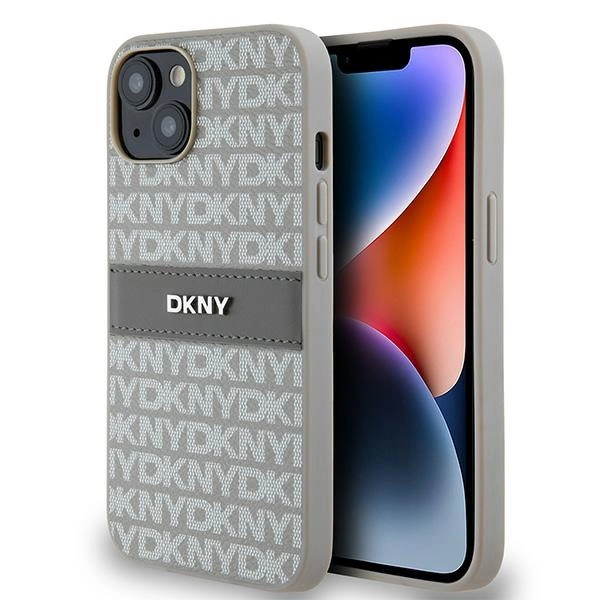 Чехол DKNY для iPhone 15 / 14 / 13 Mono Stripe & Metal Logo, бежевый