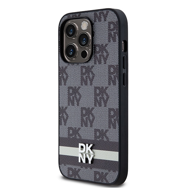 DKNY iPhone 14 Pro vāciņš Leather Checkered Mono Pattern, melns