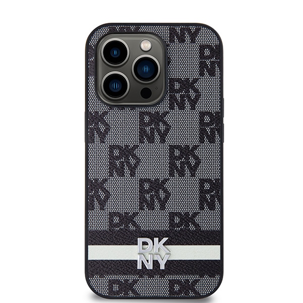 DKNY iPhone 14 Pro vāciņš Leather Checkered Mono Pattern, melns