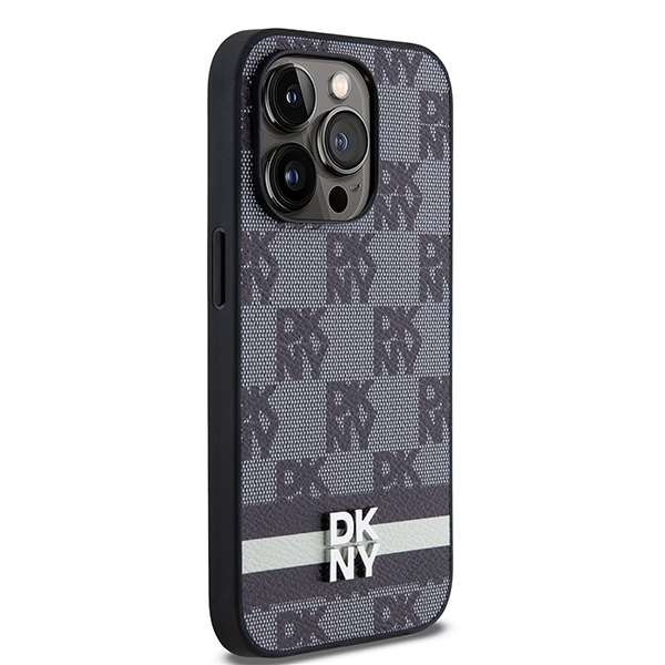 DKNY iPhone 14 Pro vāciņš Leather Checkered Mono Pattern, melns