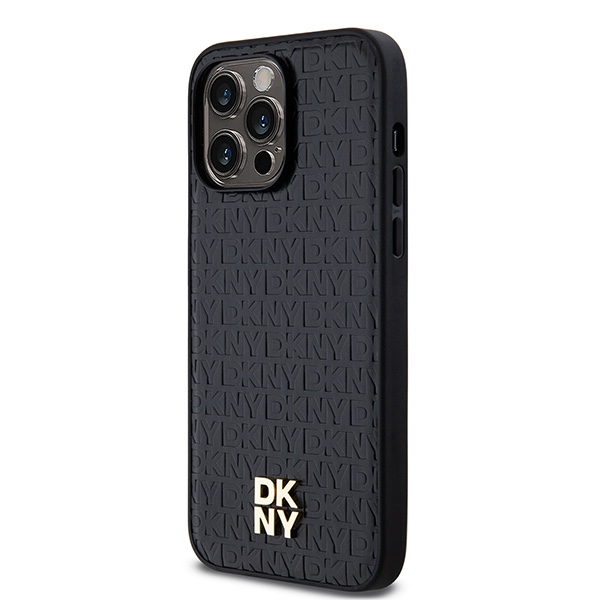 DKNY iPhone 13 Pro Max Case Leather Pattern Metal Logo MagSafe, Black