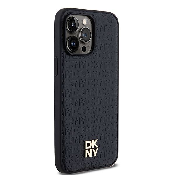DKNY iPhone 13 Pro Max Case Leather Pattern Metal Logo MagSafe, Black