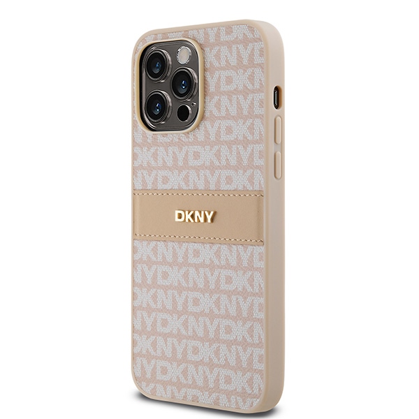 DKNY iPhone 14 Pro Max vāciņš Leather Mono Stripe & Metal Logo, rozā