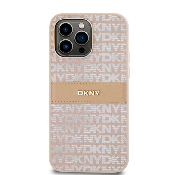 DKNY iPhone 14 Pro Max vāciņš Leather Mono Stripe & Metal Logo, rozā
