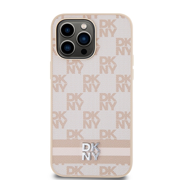 DKNY iPhone 14 Pro Max vāciņš Checkered Mono Pattern & Printed Stripes, rozā