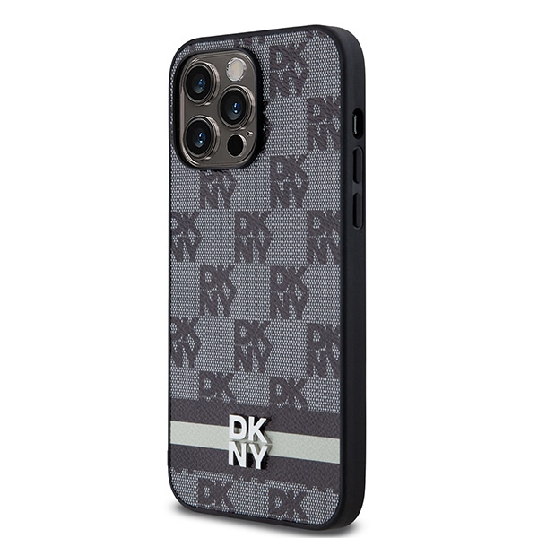 DKNY iPhone 14 Pro Max vāciņš Leather Checkered Mono Pattern, melns