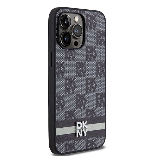 DKNY iPhone 14 Pro Max vāciņš Leather Checkered Mono Pattern, melns
