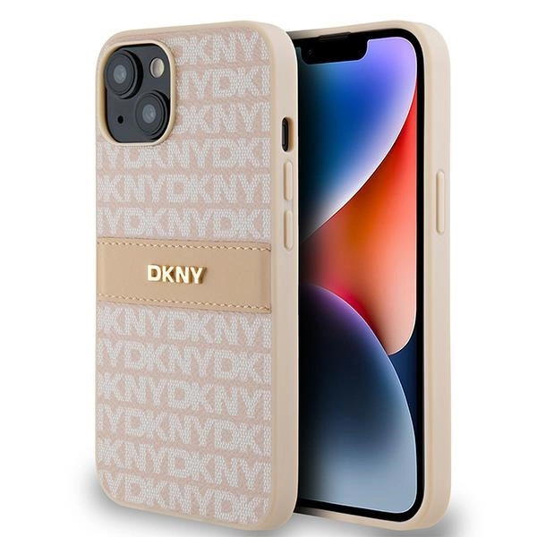 DKNY iPhone 15 / 14 / 13 vāciņš Mono Stripe & Metal Logo, rozā
