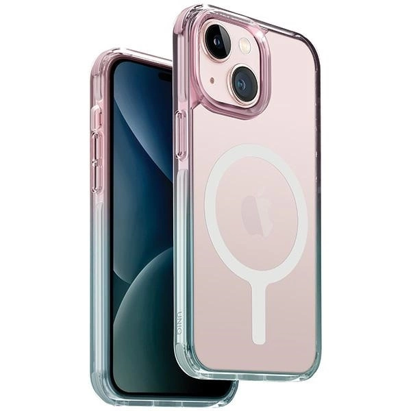 Uniq Combat Duo Magclick uzlādes futrālis iPhone 15 - zils un rozā krāsā | Charging case for blue and pink