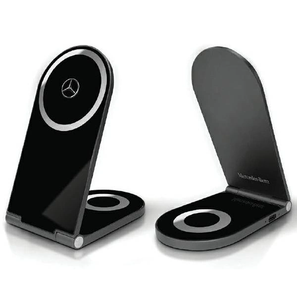 Mercedes Silver Stars MagSafe salokāms 2in1 15W induktīvais lādētājs - melns | foldable inductive charger black