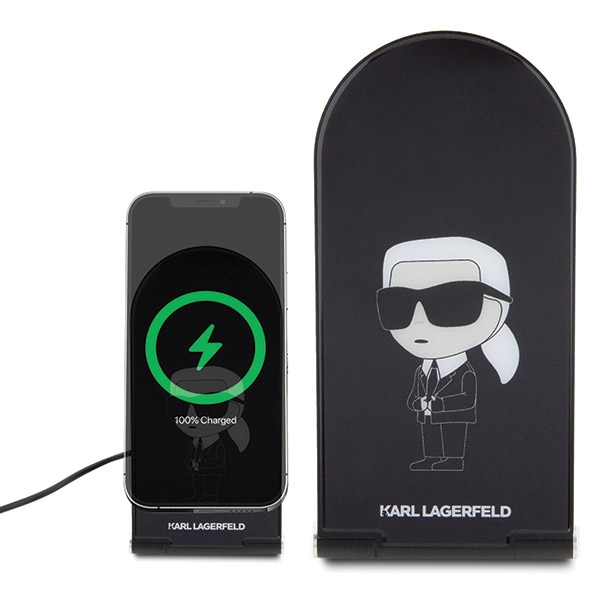 Karl Lagerfeld Ikonik MagSafe 15W salokāms 2in1 bezvadu lādētājs, melns