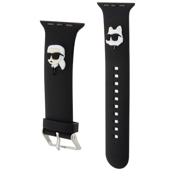 Karl Lagerfeld Apple Watch 42/44/45/49mm siksniņa 3D Rubber Karl&Choupette, melna