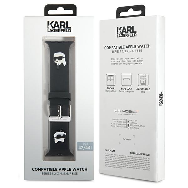 Karl Lagerfeld Apple Watch 42/44/45/49mm siksniņa 3D Rubber Karl&Choupette, melna