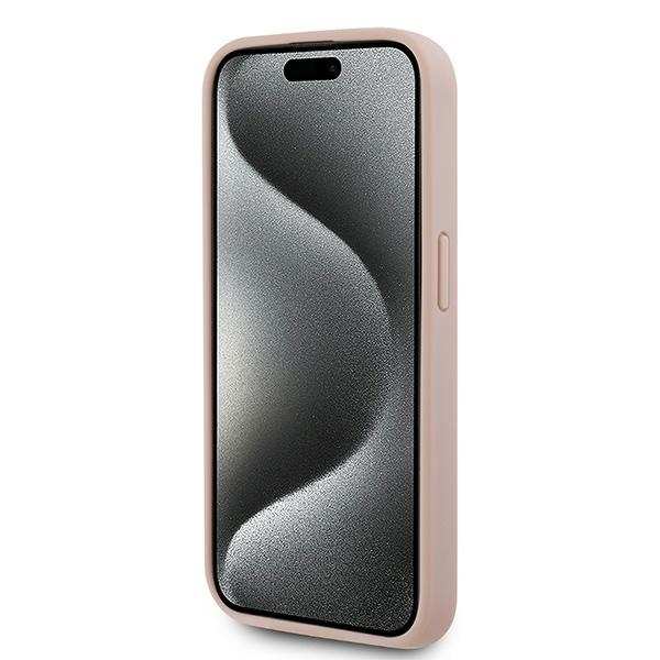 Karl Lagerfeld iPhone 15 Pro Case Leather Monogram Metal Logo, Pink