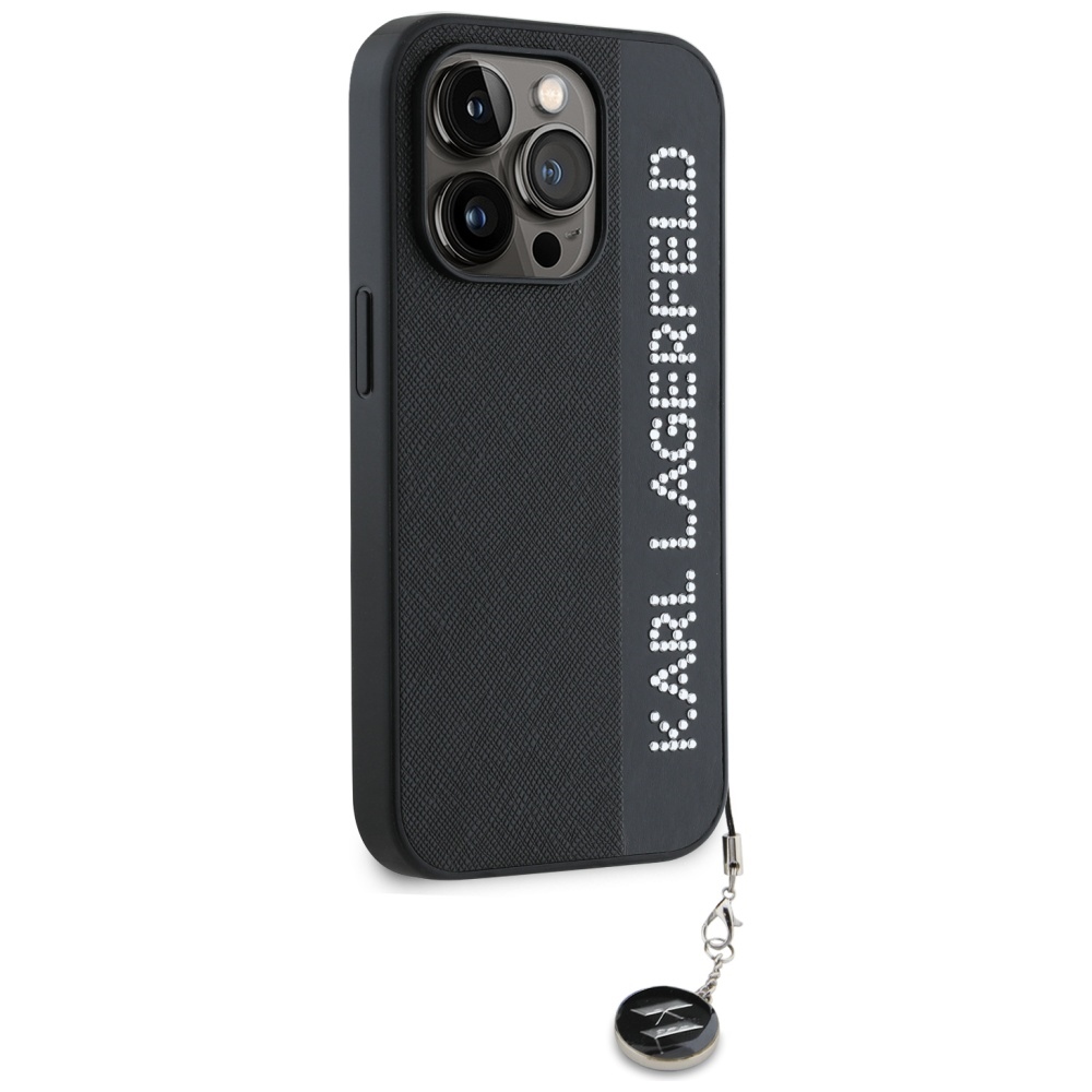 Karl Lagerfeld iPhone 15 Pro Max vāciņš Saffiano Rhinestones & Charm, melns