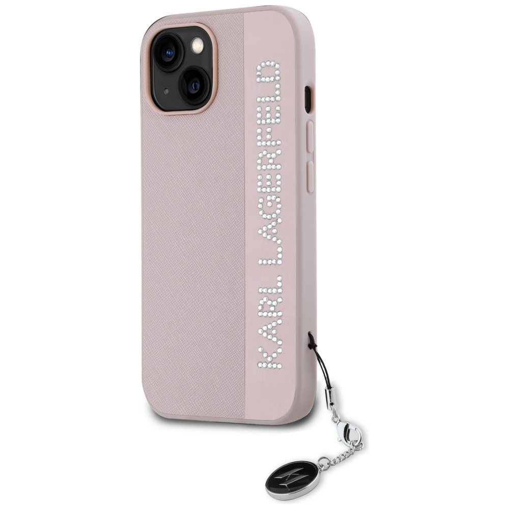 Karl Lagerfeld iPhone 15 / 14 / 13 Case Saffiano Rhinestones & Charm, Pink