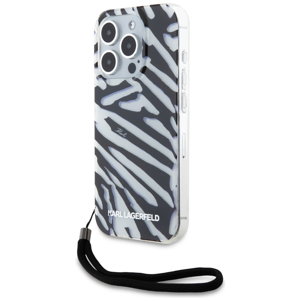Apple iPhone 15 Pro 6.1'' Karl Lagerfeld IML Zebra Pattern & Cord Cover Case, Black