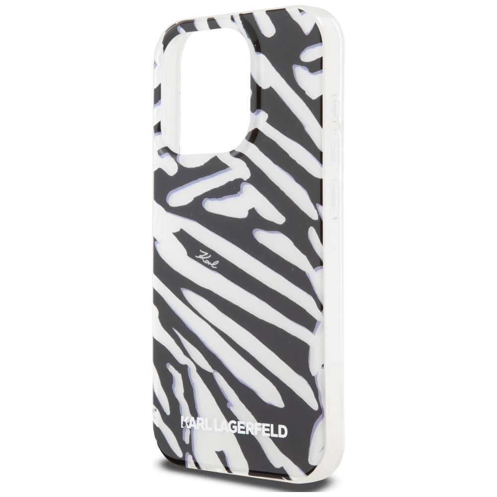 Karl Lagerfeld iPhone 15 Pro Case IML Zebra Pattern & Cord, Black