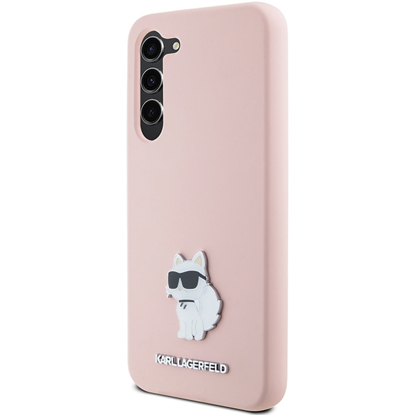 Samsung Galaxy S24 (SM-S921) Karl Lagerfeld Silicone Choupette Metal Pin Case Cover, Pink