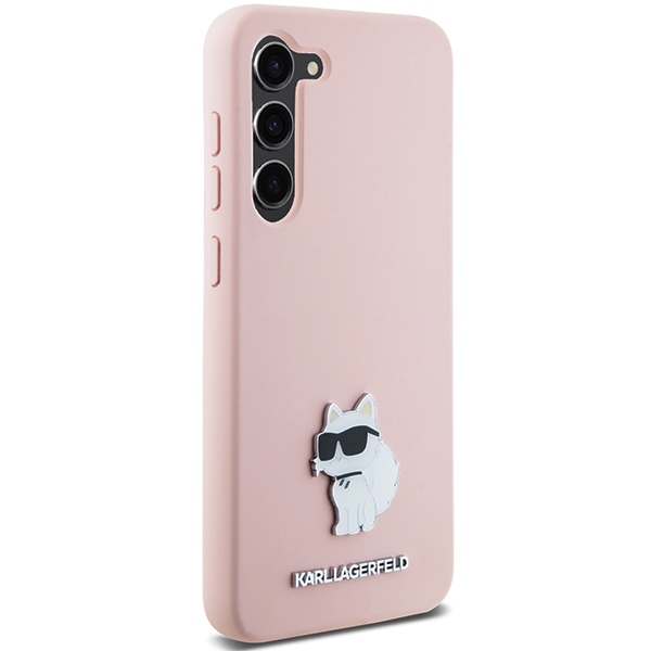 Samsung Galaxy S24 (SM-S921) Karl Lagerfeld Silicone Choupette Metal Pin Case Cover, Pink