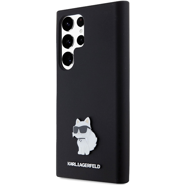 Karl Lagerfeld Samsung Galaxy S24 Ultra Case Silicone Choupette Metal Pin, Black