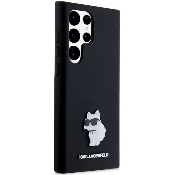 Karl Lagerfeld Samsung Galaxy S24 Ultra Case Silicone Choupette Metal Pin, Black