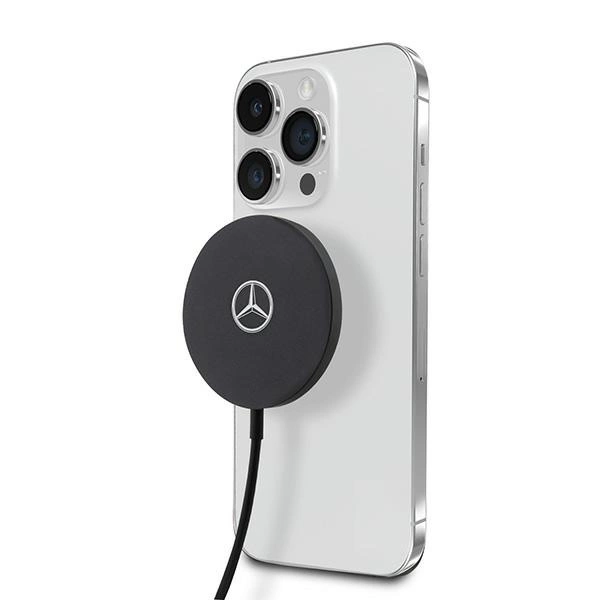 Mercedes 15W MagSafe bezvadu lādētājs Big Silver Logo, melns