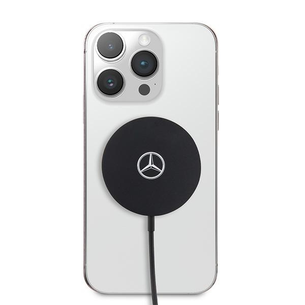 Mercedes 15W MagSafe bezvadu lādētājs Big Silver Logo, melns