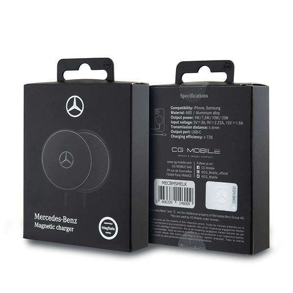 Mercedes 15W MagSafe bezvadu lādētājs Big Silver Logo, melns