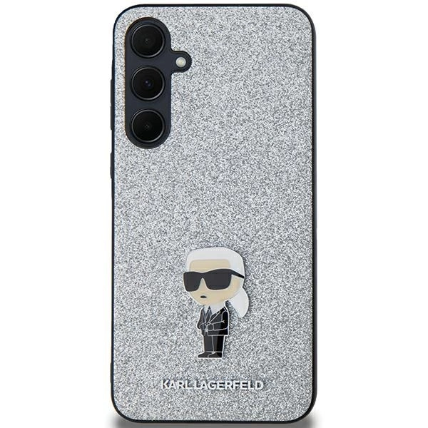 Samsung Galaxy A55 ( SM-A556B/DS ) Karl Lagerfeld Fixed Glitter Ikonik Logo Metal Pin Case Cover, Silver